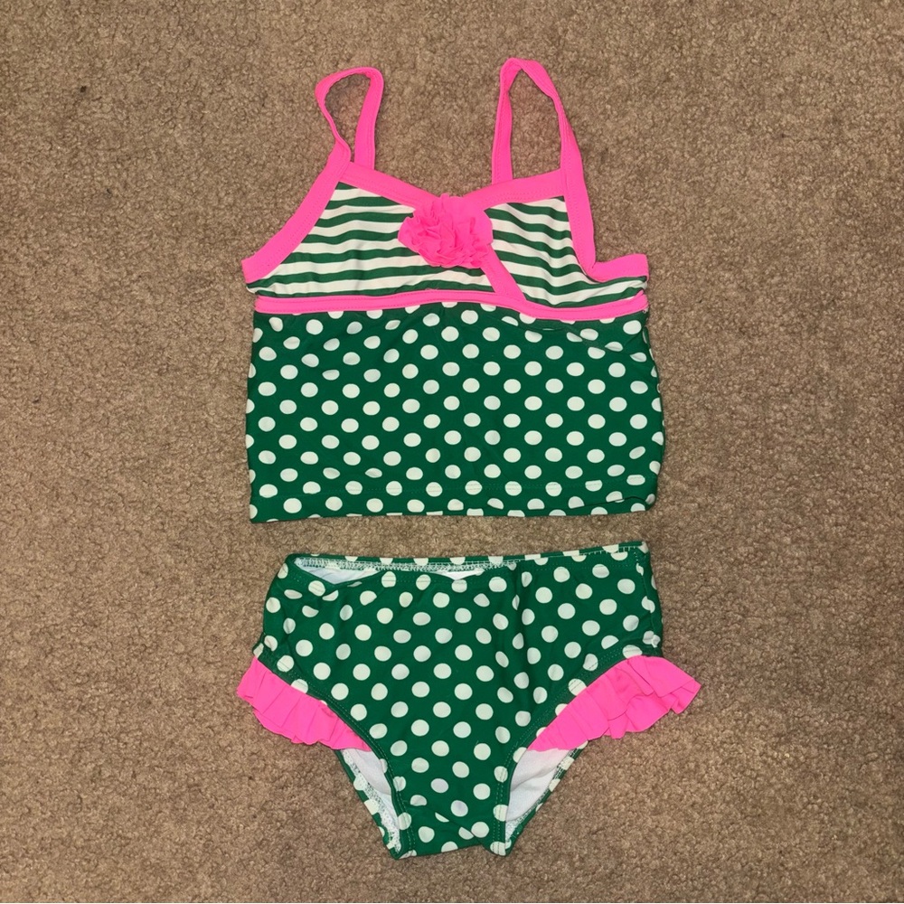 Circo Green Polka Dot Tankini with Pink Trim